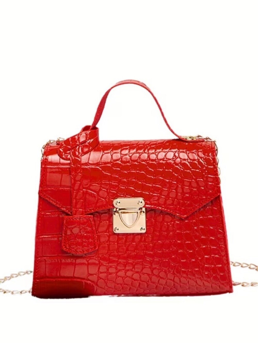 New -Adorable -Faux Leather Crocodile Embossed Design Mini Crossbody Bag -Red